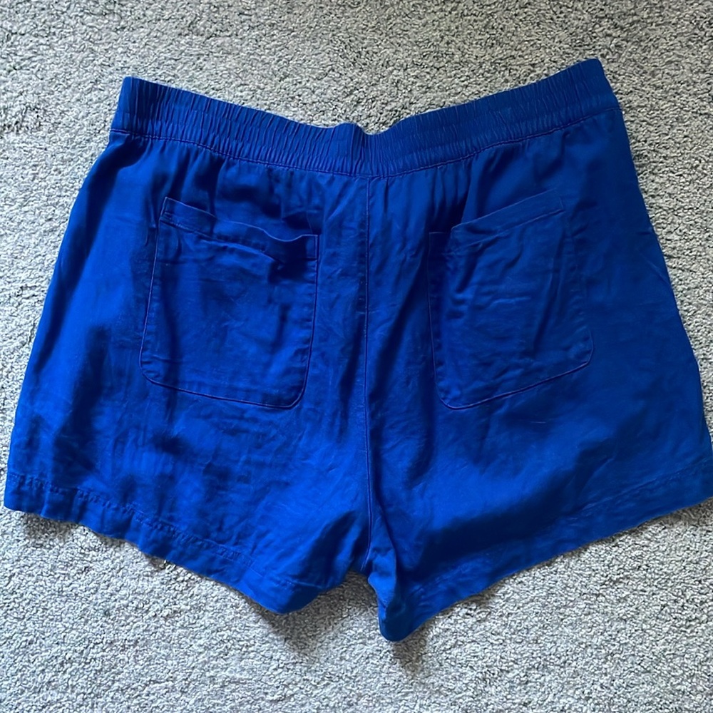 Linen Blend High Waist Flowy Pull On Shorts with Pockets Size XL Royal Blue - Picture 2 of 6
